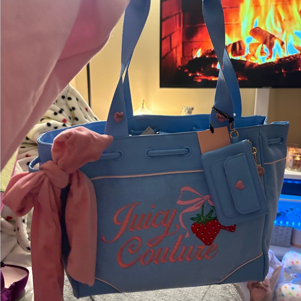 Juicy Couture Light Blue Tote with Pink Bow & Strawberry Patch